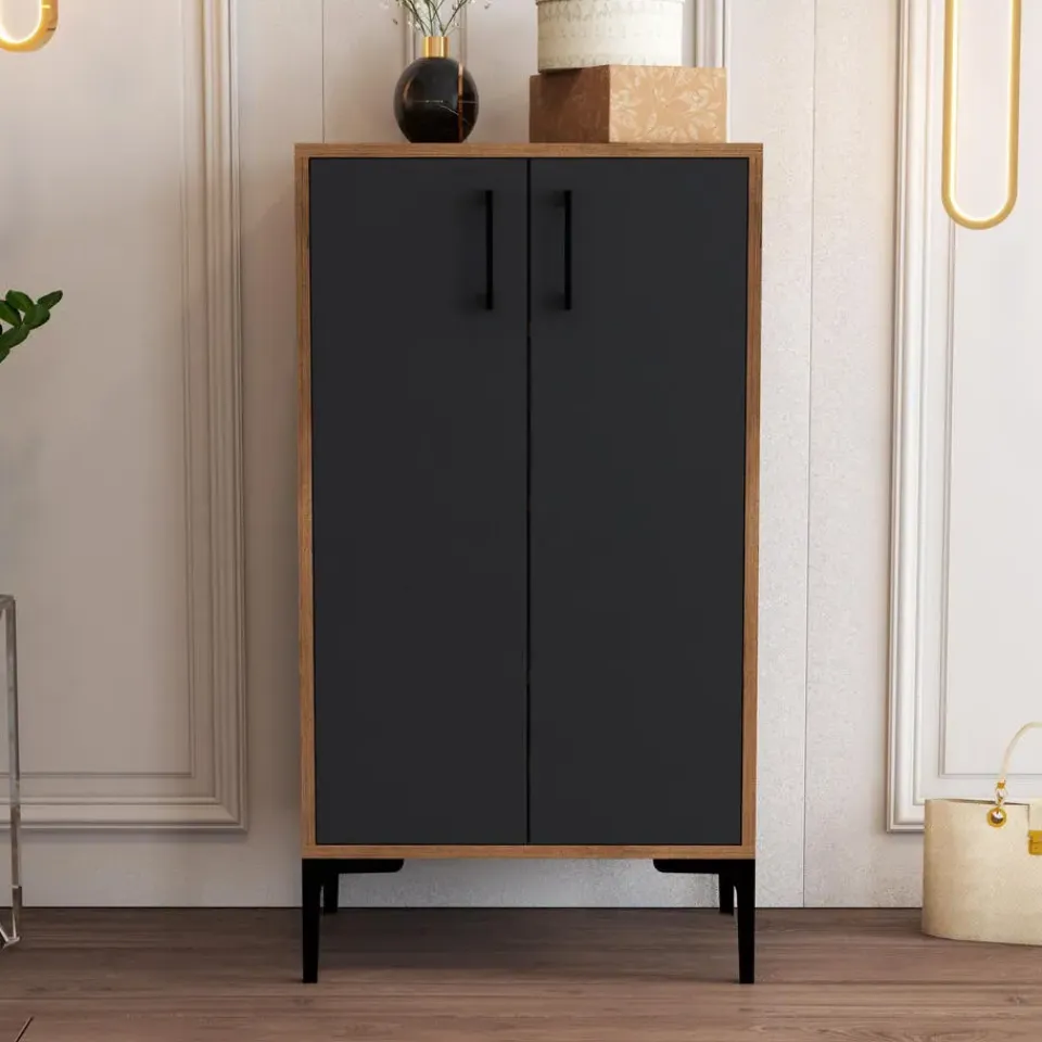 Emob Woody Modieus Schoenenkastje - 100% Melamine - Metalen Poot - Noten Best