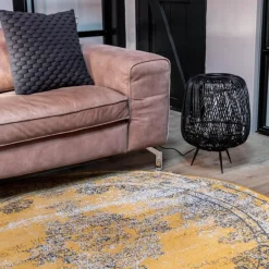 Eva Interior rond vintage Vloerkleed Bloom geel - 100 x 100 cm Hot