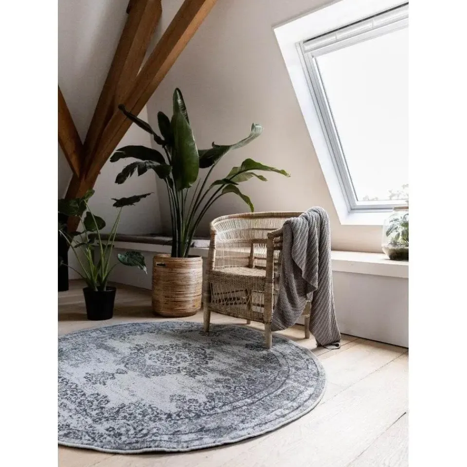 Eva Interior rond vintage Vloerkleed Bloom Grijs - 100 x 100 cm New