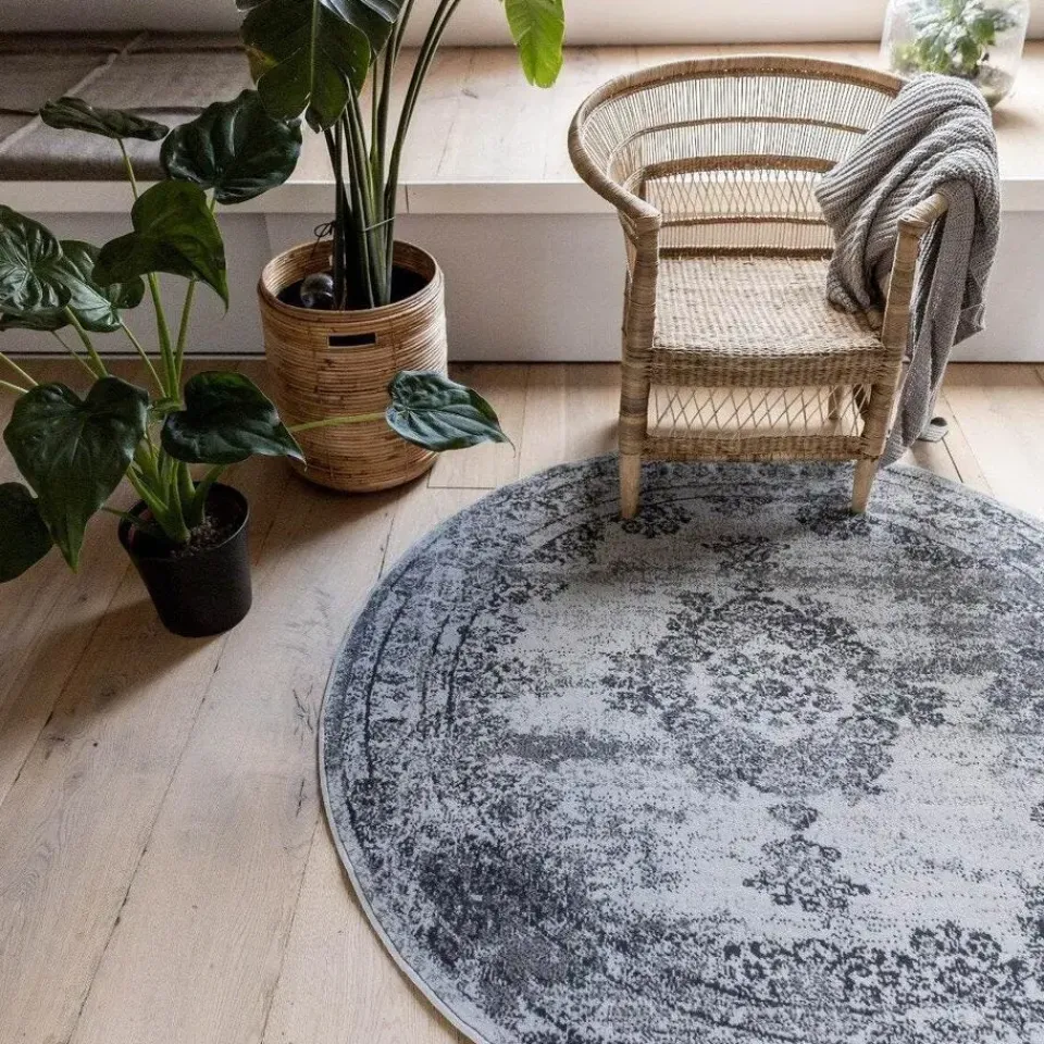 Eva Interior rond vintage Vloerkleed Bloom Grijs - 100 x 100 cm New