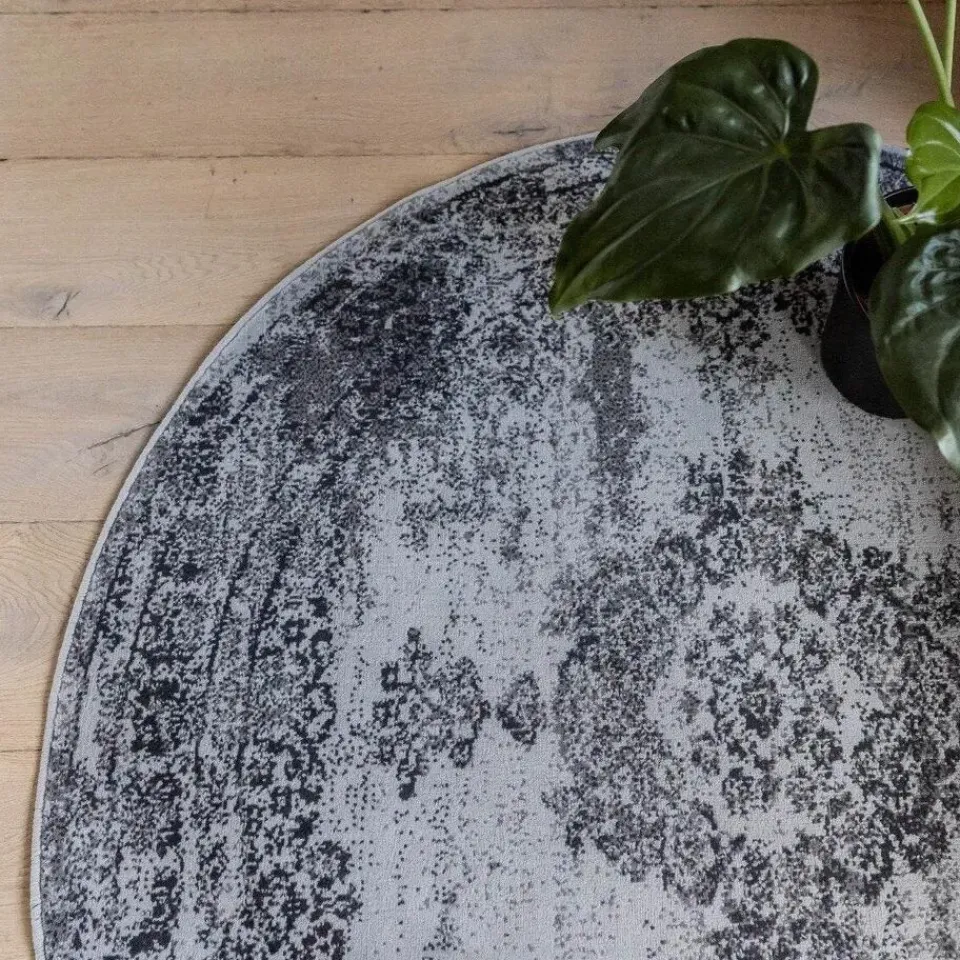 Eva Interior rond vintage Vloerkleed Bloom Grijs - 100 x 100 cm New