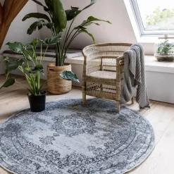 Eva Interior rond vintage Vloerkleed Bloom Grijs - 100 x 100 cm New