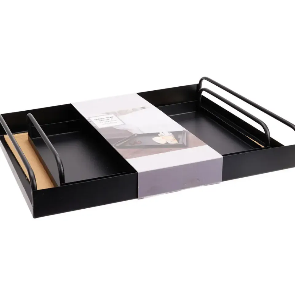 Excellent Houseware Dienbladen set - 2x stuks - metaal - zwart Hot