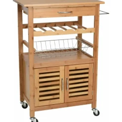 Excellent Houseware Keukentrolley - met kast - hout - 60 x 84 x 36 cm Sale