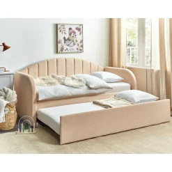 Beliani EYBURIE - Slaapbank - Perzik - 90 x 200 cm - Bouclé Outlet