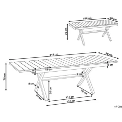 Beliani FANES - Eettafel uitschuifbaar - Grijs - 184/244 x 90 - Aluminium Sale