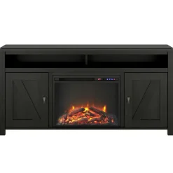 Loft24 Farmington - TV-meubel elektrische open haard zwart spaanplaat Sale