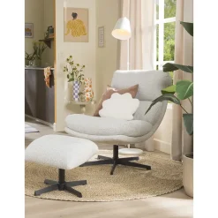 Leen Bakker Fauteuil Bobbi incl. hocker - greige Outlet