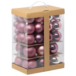 Feeric lights & Christmas Feeric Kerstballen - 60x st - 4, 6, 7 en 8 cm - roze - kunststof New