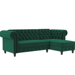 Dorel Home Felix - 3-zits hoekslaapbank in groen fluweel Sale