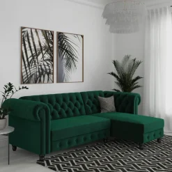 Dorel Home Felix - 3-zits hoekslaapbank in groen fluweel Sale