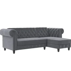 Dorel Home Felix - 3-zits hoekslaapbank in antraciet fluweel Hot