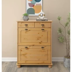 Loft24 Finca - Schoenenkast met 2 kleppen en 2 laden in natuurlijk grenen