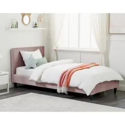 Beliani FITOU - Eenpersoonsbed - Lichtroze - 90 x 200 cm - Fluweel Discount