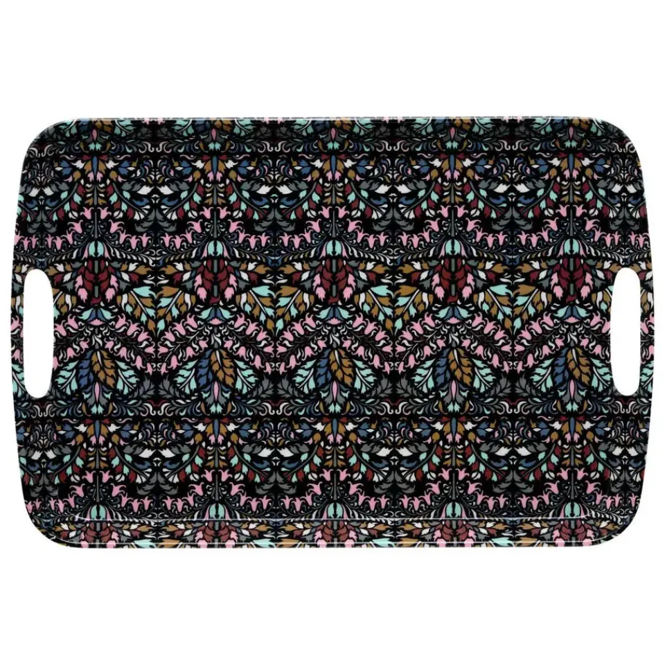 5five Design dienblad van melamine - 39 x 26 cm - flowers print antraciet Outlet