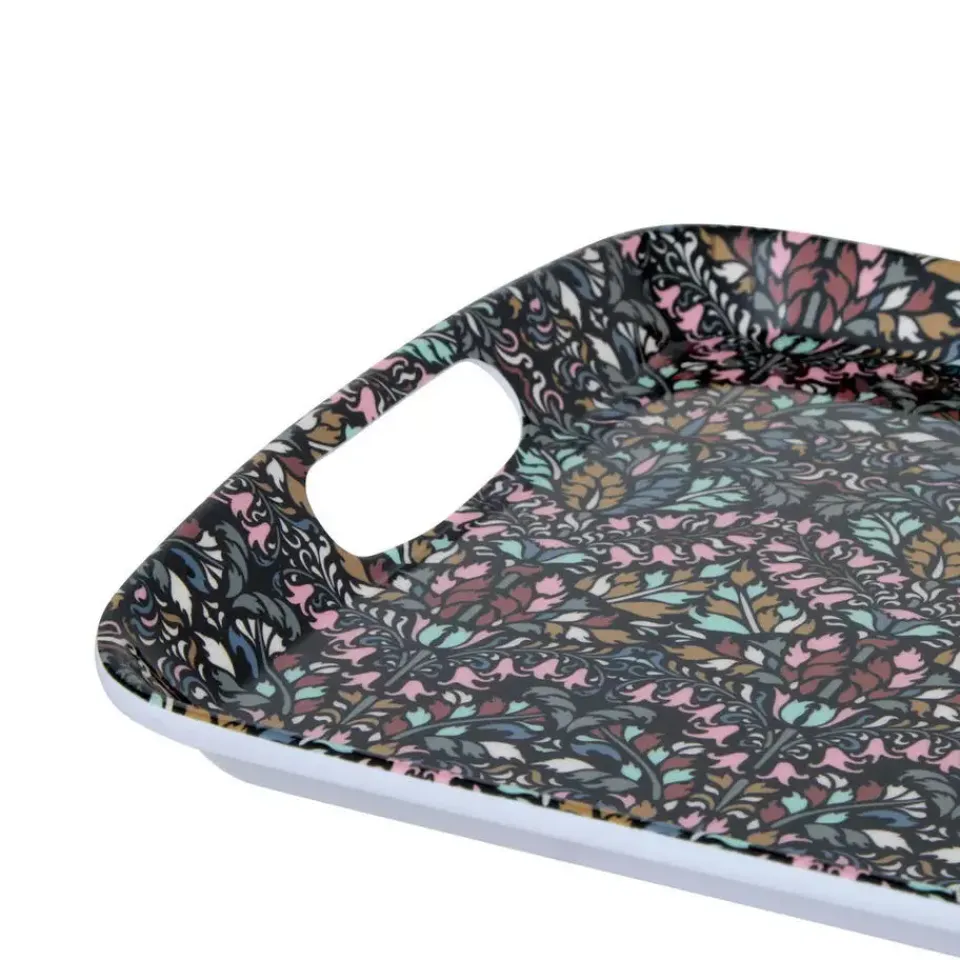 5five Design dienblad van melamine - 39 x 26 cm - flowers print antraciet Outlet