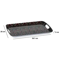 5five Design dienblad van melamine - 39 x 26 cm - flowers print antraciet Outlet