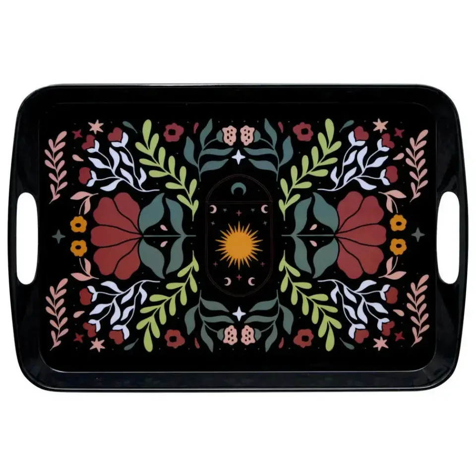 5five Design dienblad van melamine - 39 x 26 cm - flowers print zwart Discount