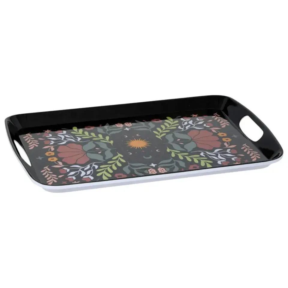 5five Design dienblad van melamine - 39 x 26 cm - flowers print zwart Discount