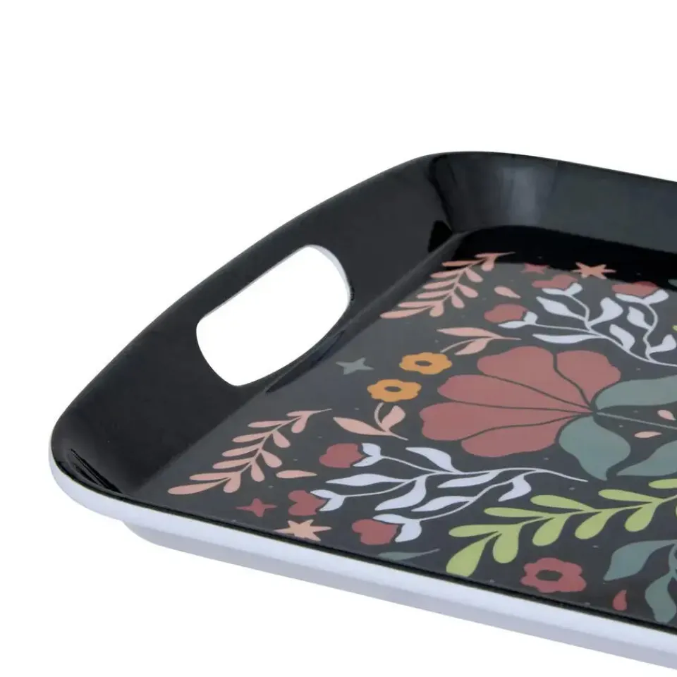 5five Design dienblad van melamine - 39 x 26 cm - flowers print zwart Discount