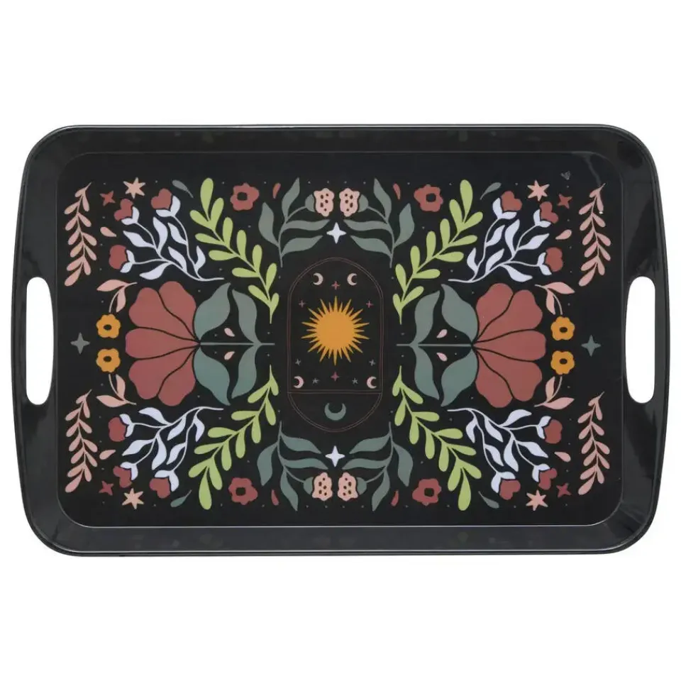 5five Design dienblad van melamine - 47 x 30 cm - flowers print zwart Online