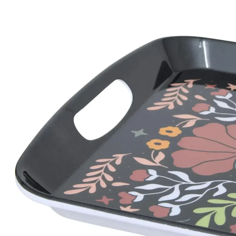 5five Design dienblad van melamine - 47 x 30 cm - flowers print zwart Online