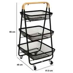 5five Keuken/badkamer opberg trolley - 3 laags - zwart Clearance