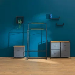 5five Opbergkast - 2x mand - 42x30x51cm - hout/stof donkergrijs Online