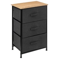 5five Opbergkast - 3x mand - 43x30x73cm - hout/stof donkergrijs New