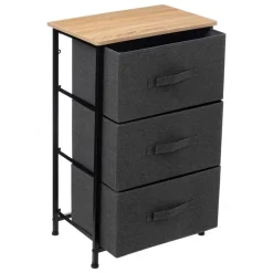 5five Opbergkast - 3x mand - 43x30x73cm - hout/stof donkergrijs New