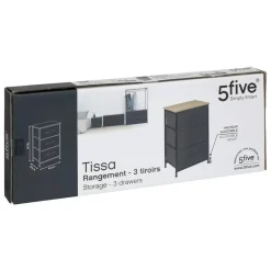 5five Opbergkast - 3x mand - 43x30x73cm - hout/stof donkergrijs New