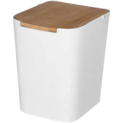 5five Five Prullenbak - 5 liter - bamboe - wit/lichtbruin - 24 x 19 cm Discount