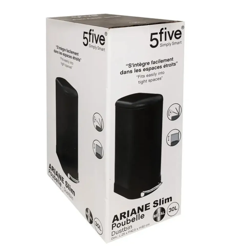 5five Prullenbak/pedaalemmer Ariane - zwart - rvs metaal - 30L Hot