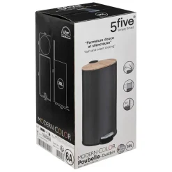 5five Prullenbak/pedaalemmer Bamboe - zwart - 30L - 38 x 29 x 60 cm Best