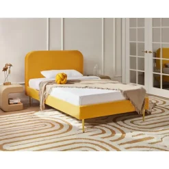 Leen Bakker FLAYAT - Eenpersoonsbed - Geel - 120 x 200 cm - Fluweel Sale