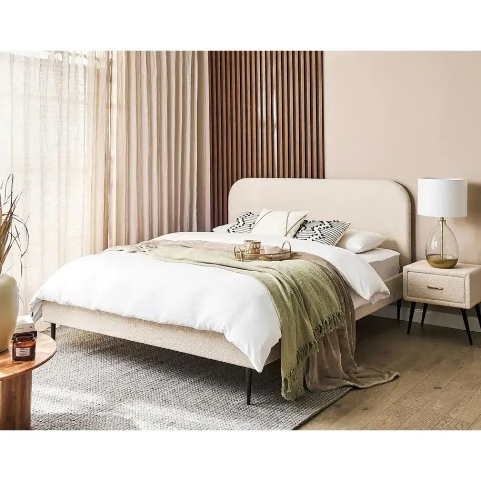 Beliani FLAYAT - Tweepersoonsbed - Beige - 160 x 200 cm - Bouclé Clearance