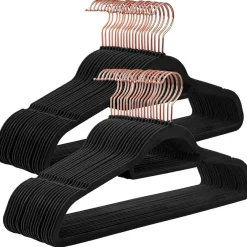 Merkloos Fluwelen Kleerhanger, 50 stuks, Anti-slip, 45 cm lang, Zwart en Rosé Goud Sale