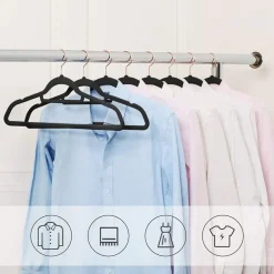 Merkloos Fluwelen Kleerhanger, 50 stuks, Anti-slip, 45 cm lang, Zwart en Rosé Goud Sale