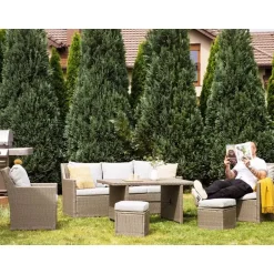 Beliani FONTI - Loungeset voor 5 - Natuurlijk - PE rotan New