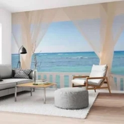 Reinders Fotobehang Balkon met zeezicht - 260 x 384cm - Blauw Hot