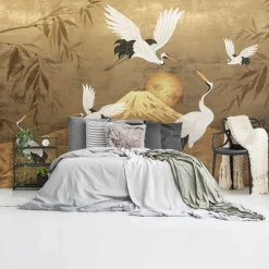 Reinders Fotobehang Kraanvogels - 260 x 384cm - Goudkleurig Discount