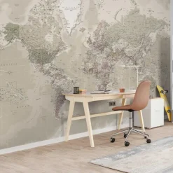 Reinders Fotobehang Wereldkaart Natuurtint - 260 x 384cm - Beige Best