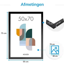 Merkloos Fotokader voor Foto's van 50x70cm - MDF Houten Fotolijst - Zwart New