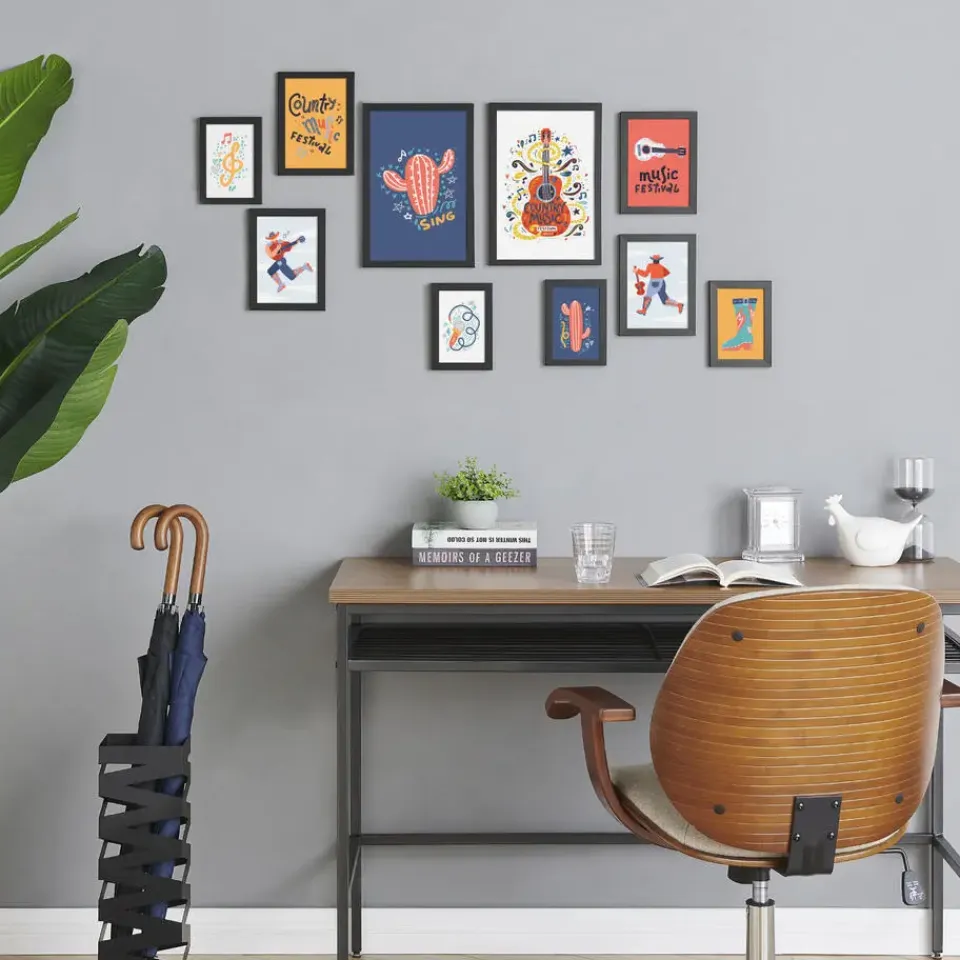 Merkloos Fotowand met Collage van 10 Fotolijsten - Multi Fotokaders in MDF, Zwart Clearance