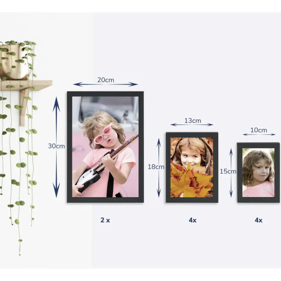 Merkloos Fotowand met Collage van 10 Fotolijsten - Multi Fotokaders in MDF, Zwart Clearance