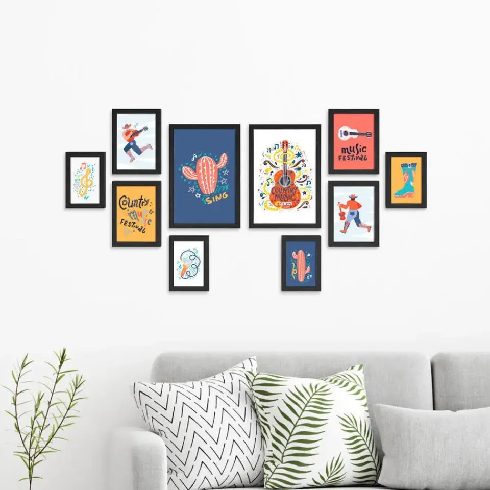 Merkloos Fotowand met Collage van 10 Fotolijsten - Multi Fotokaders in MDF, Zwart Clearance