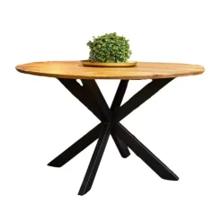 Furndea Brixon eettafel industrieel rond mangohout 77xØ140 cm Outlet