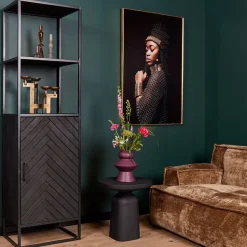 Furndea Scandi boekenkast industrieel visgraat zwart 1- deur - 45x55x200 cm Online