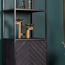 Furndea Scandi boekenkast industrieel visgraat zwart 1- deur - 45x55x200 cm Online