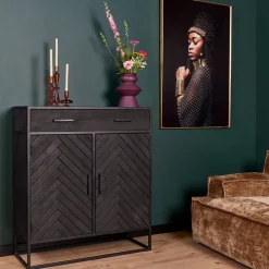 Furndea Wandkast Scandi visgraat zwart - 40x100x115 cm Discount